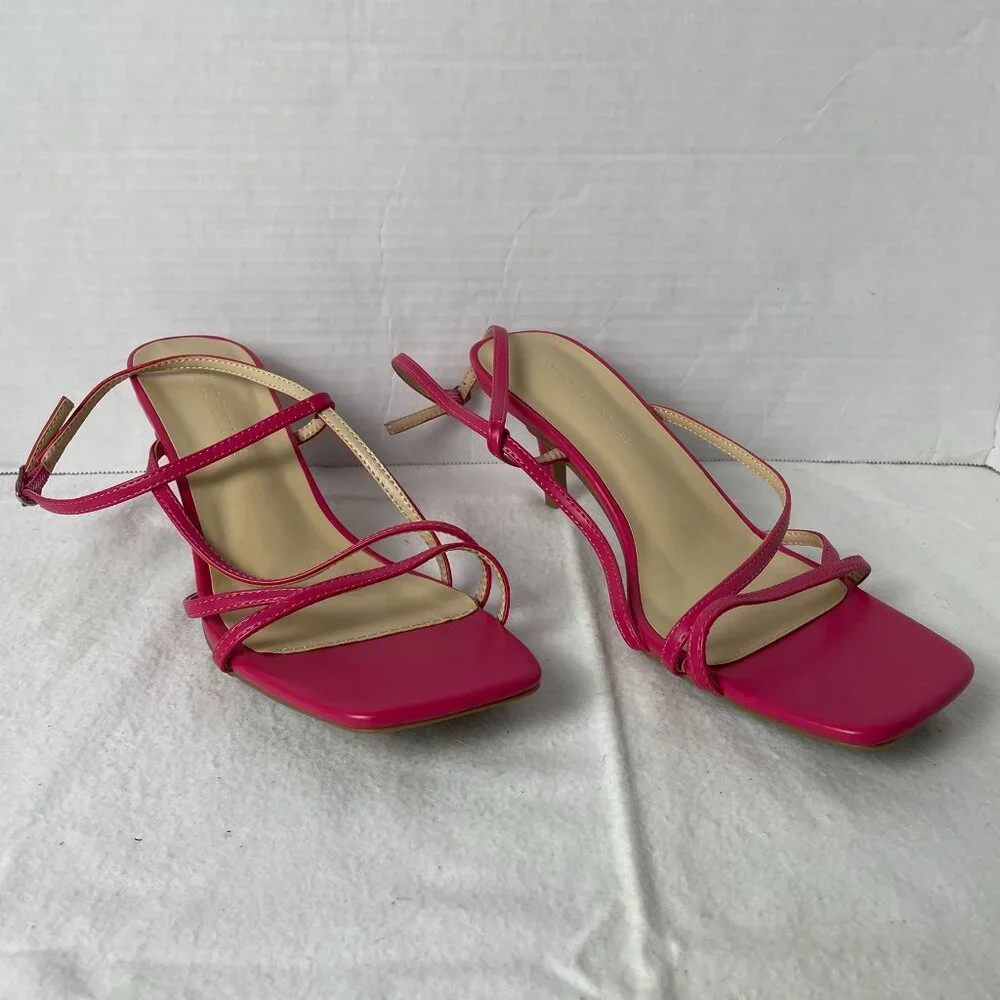 Pink Summer Sandals Strappy Kitten Heel - Picture 3 of 10